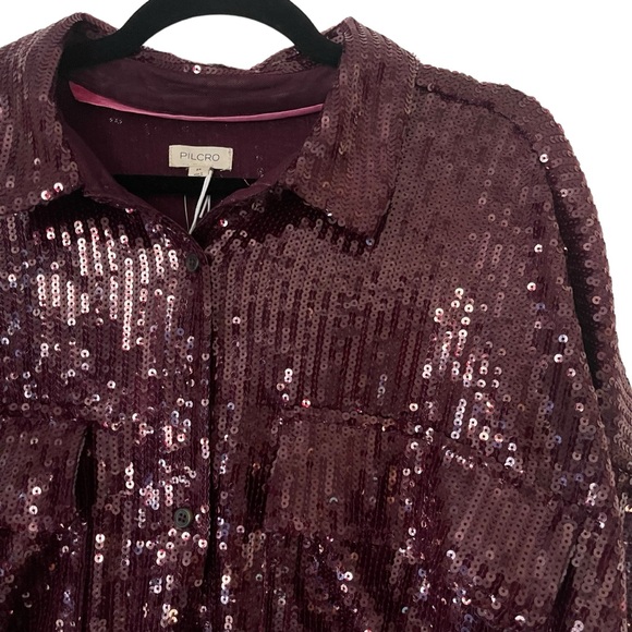 Anthropologie Pilcro Sequin Buttondown Shirt In Plum 2X - Picture 9 of 14